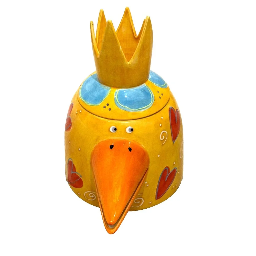 Vintage Cookie Jar With Love, Joanne Whimsical Pop Art‎ Yellow Bird/Crown/Hearts
